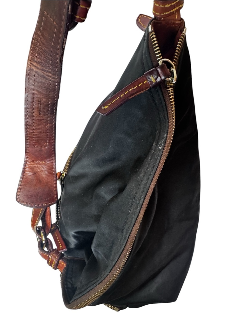 Dooney & Bourke Vintage Dillen Nylon Hobo Shoulder Bag Tote Black Brown Pockets - Picture 10 of 16